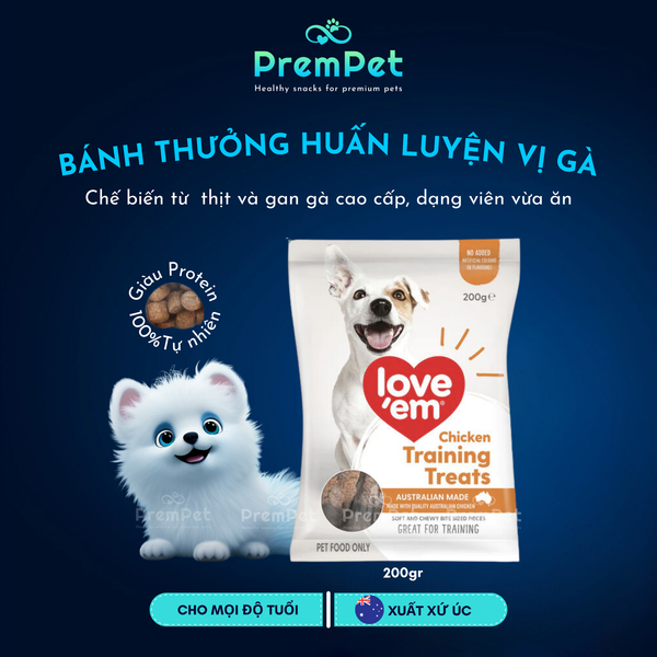  Bánh Thưởng - love'em - Vị Thịt Gà Úc - cho Chó - Túi 200g 