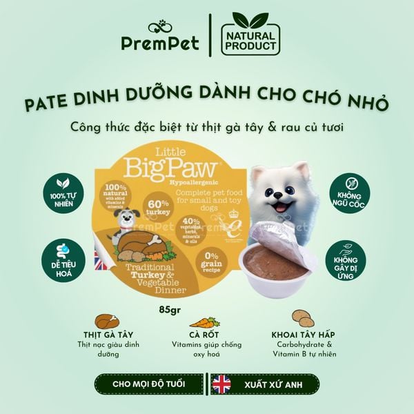  Pate - Little BigPaw - Từ Thịt Gia Cầm & Rau Củ - cho Chó - Hộp 85g [NATURAL] 