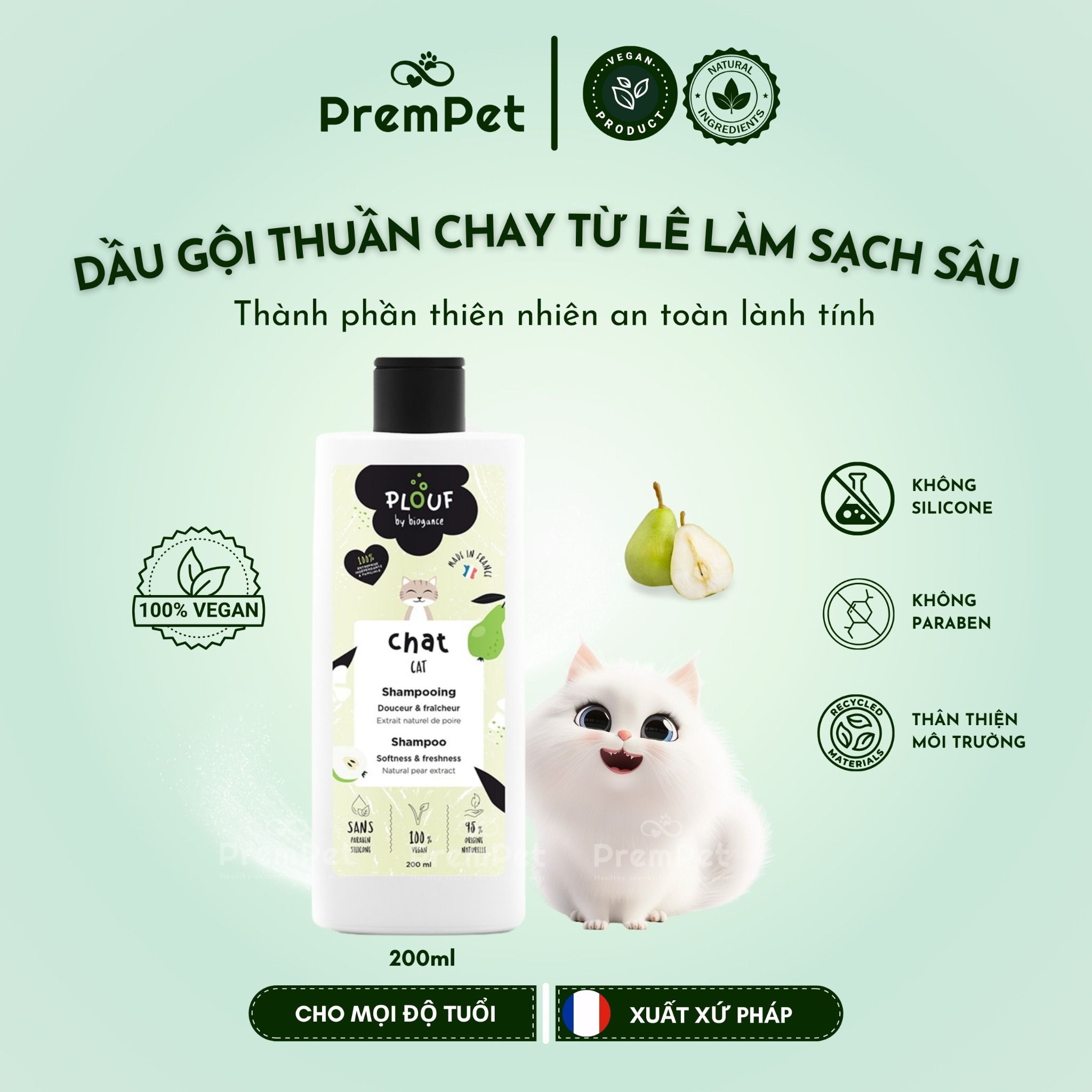  Dầu Gội - PLOUF - Làm Sạch Sâu - cho Mèo - Chai 200ml [VEGAN] 