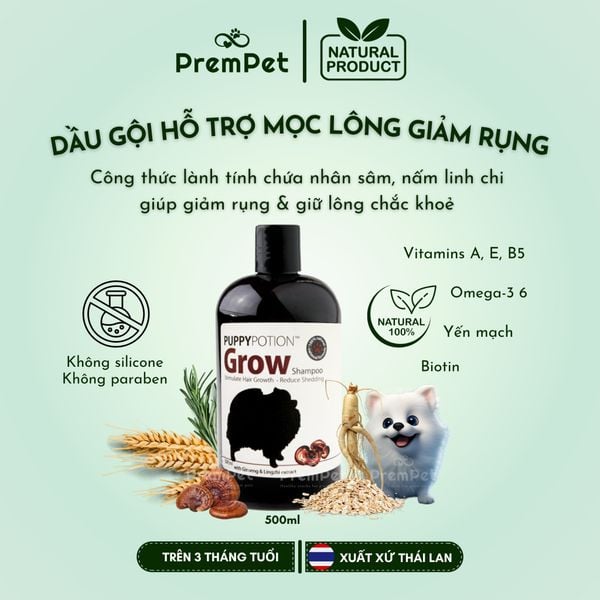  Dầu Gội - PuppyPotion Grow - Hỗ Trợ Kích Thích Mọc Lông & Chăm Sóc Lông Chắc Khoẻ - cho Chó - Chai 500ml [NATURAL] 