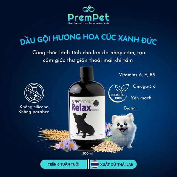  Dầu Gội - PuppyPotion Relax - Hương Hoa Cúc Xanh Đức - Mang Lại Cảm Giác Thư Giãn - cho Chó - Chai 500ml 