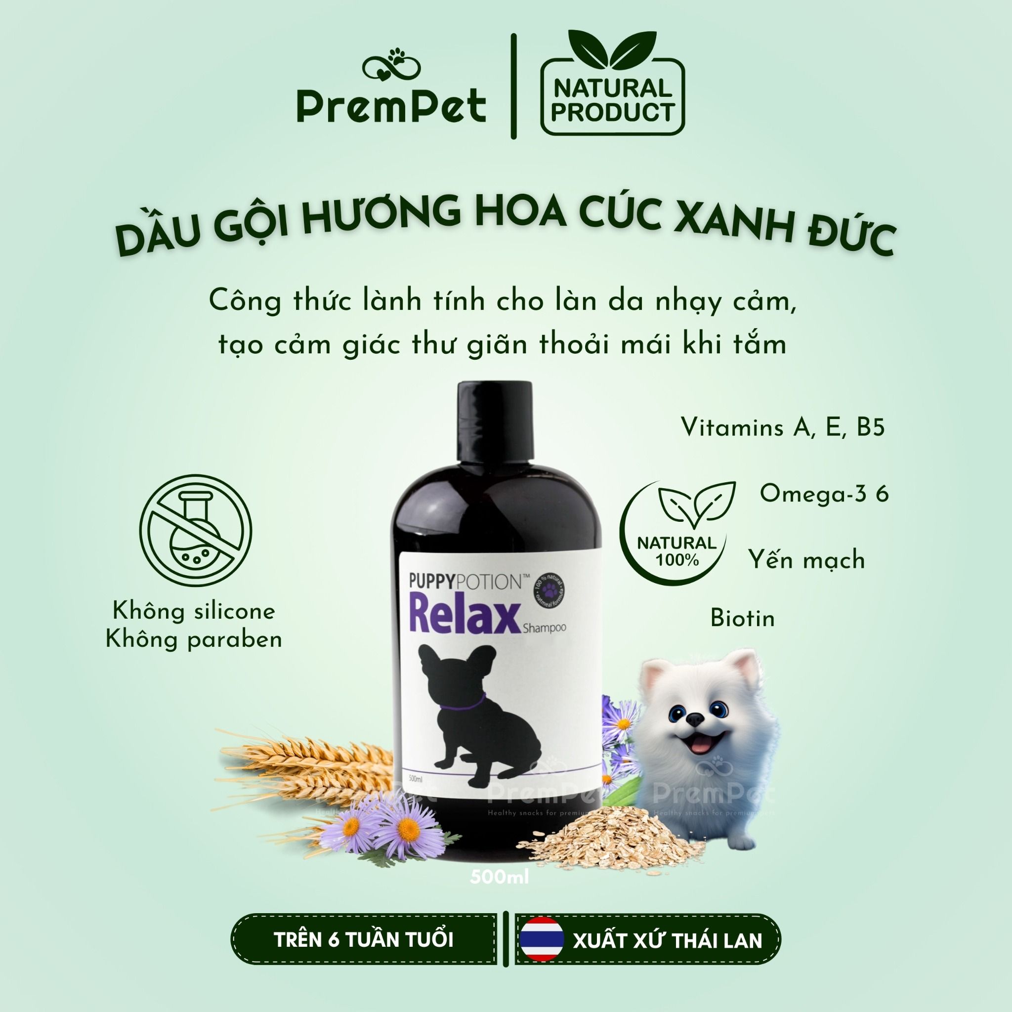  Dầu Gội - PuppyPotion Relax - Hương Hoa Cúc Xanh Đức - Mang Lại Cảm Giác Thư Giãn - cho Chó - Chai 500ml [NATURAL] 