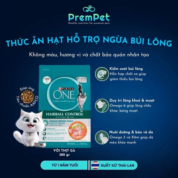  Thức Ăn Hạt - Purina One - Hỗ Trợ Ngừa Búi Lông - cho Mèo Trưởng Thành - Túi 380g 