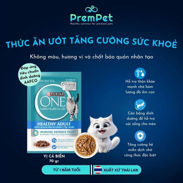  Thức Ăn Ướt - Purina One - Tăng Cường Sức Khoẻ Tổng Thể - Vị Cá Biển - cho Mèo Trưởng Thành  - Túi 70g 