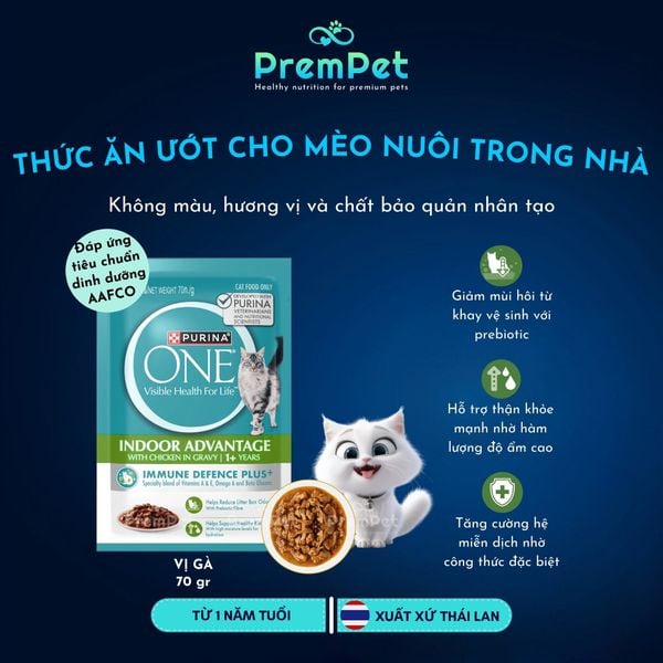  Thức Ăn Ướt - Purina One - Hỗ Trợ Sức Khoẻ - Vị Gà - cho Mèo Trưởng Thành Nuôi Trong Nhà - Túi 70g 