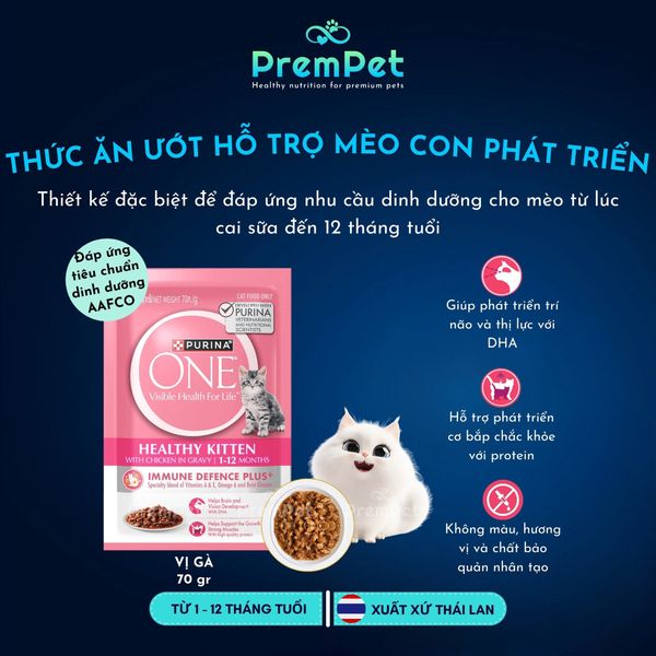  Thức Ăn Ướt - Purina One - Hỗ Trợ Phát Triển Khoẻ Mạnh - Vị Gà - cho Mèo Con - Túi 70g 