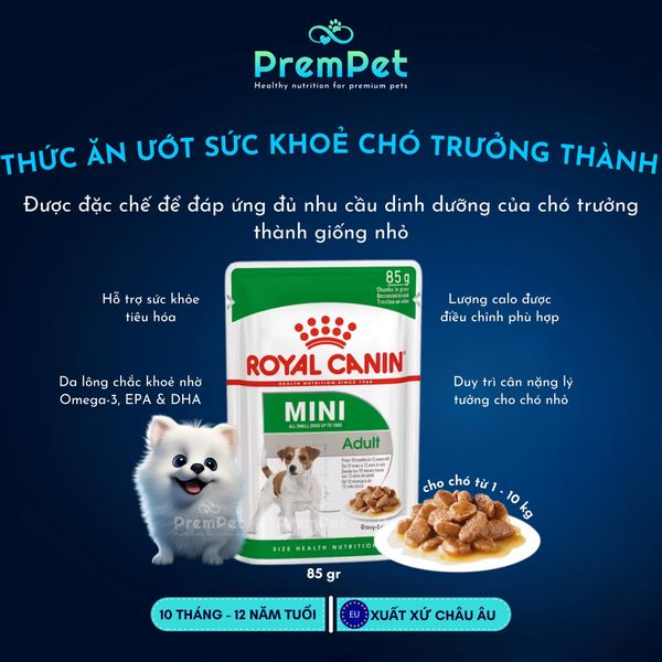  Thức Ăn Ướt - Royal Canin - Hỗ Trợ Sức Khoẻ Tiêu Hoá & Da Lông - cho Chó Trưởng Thành Giống Nhỏ - Túi 85g 