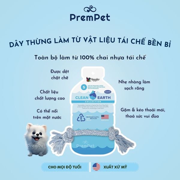  Dây Thừng - Spunky Pup - Làm Từ Vật Liệu Tái Chế Bền Bỉ - cho Chó - Kích Thước 3.175 x 2.54 x 20.955cm 