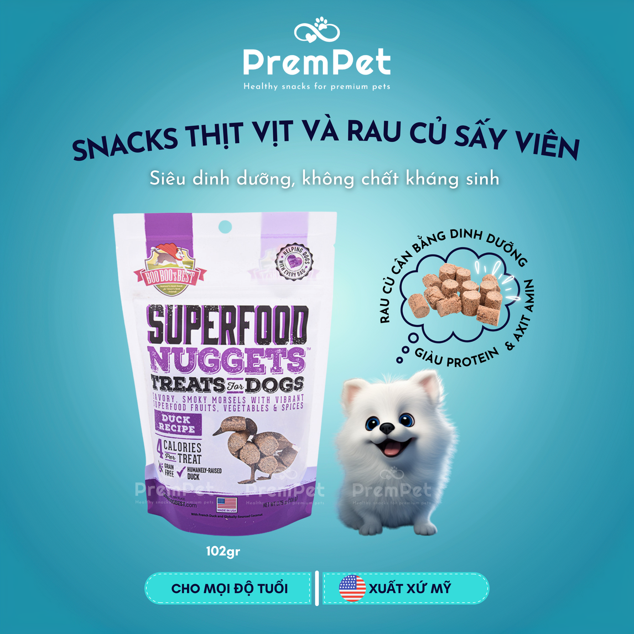  Snack Thưởng - Boo Boo's Best - Từ Thịt Viên & Rau Củ Sấy - cho Chó - Túi 102g 
