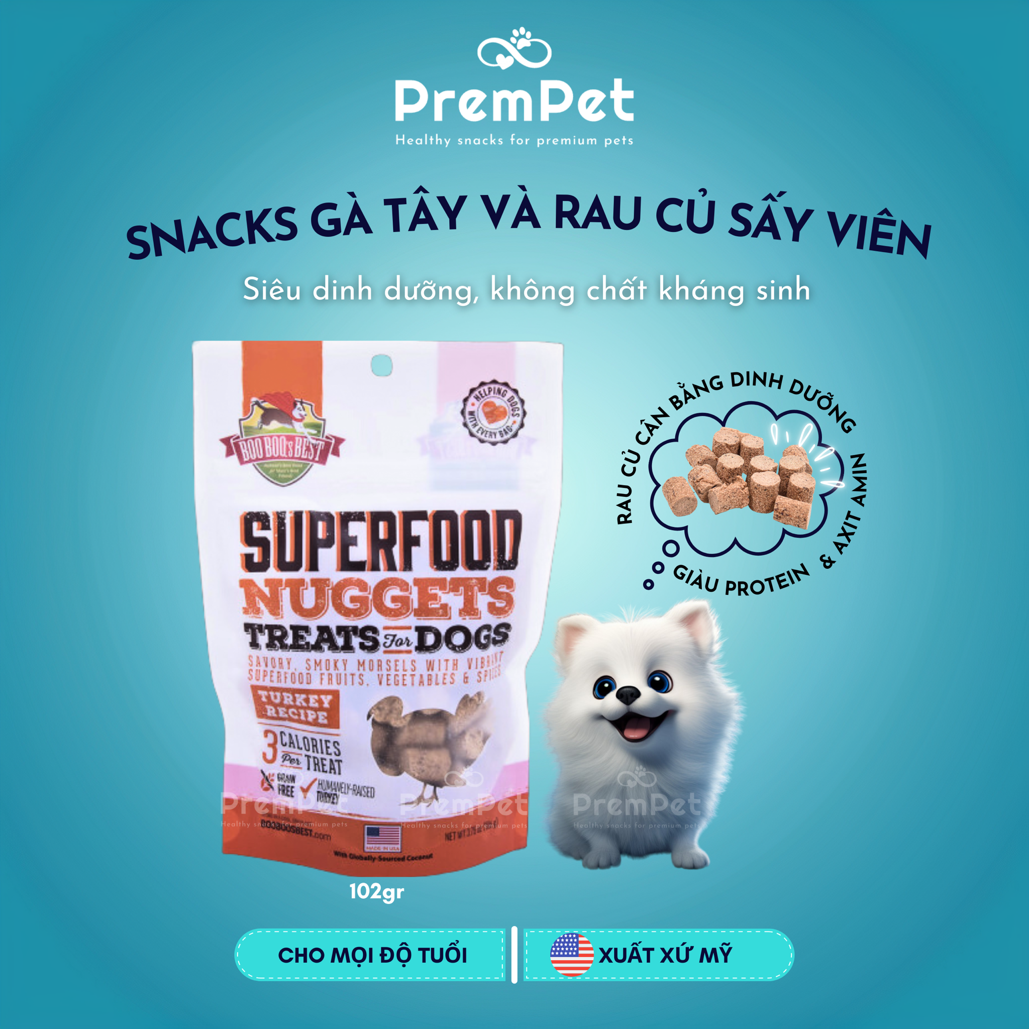 Snack Thưởng - Boo Boo's Best - Từ Thịt Viên & Rau Củ Sấy - cho Chó - Túi 102g 