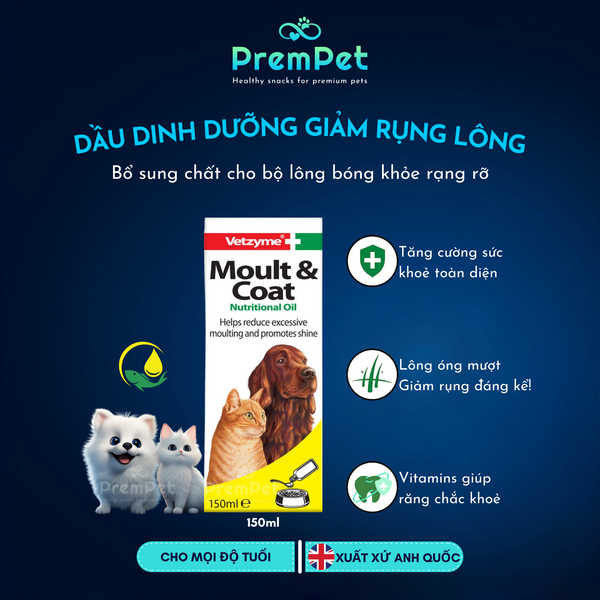  Dầu Dinh Dưỡng - Vetzyme - Giảm Rụng Lông & Dưỡng Da Lông - cho Chó Mèo - Hộp 150ml 