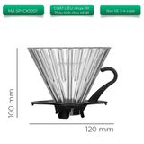  Phễu thuỷ tinh V60 rãnh thẳng đế nhựa đen Cafede Kona 