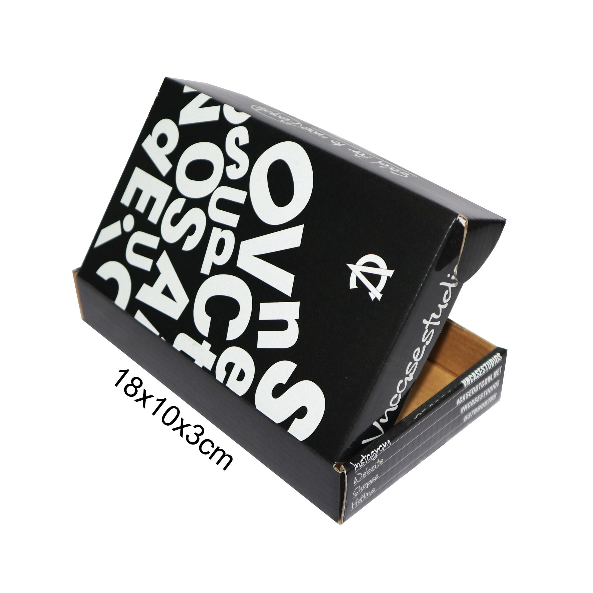  Hộp nắp gài 3 lớp 18x10x3cm in offset trắng đen 