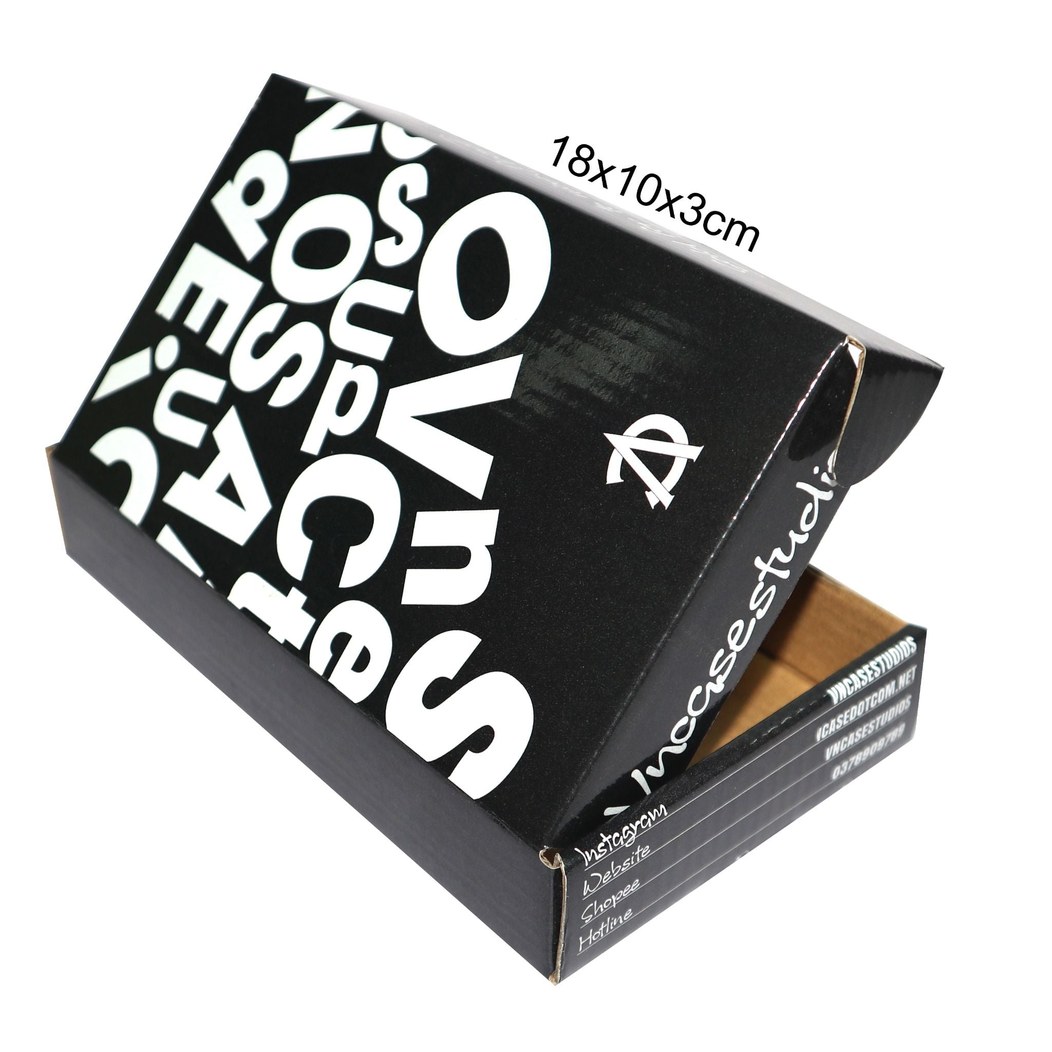  Hộp nắp gài 3 lớp 18x10x3cm in offset trắng đen 
