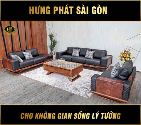 sofa go sang trong phong khach hs 105