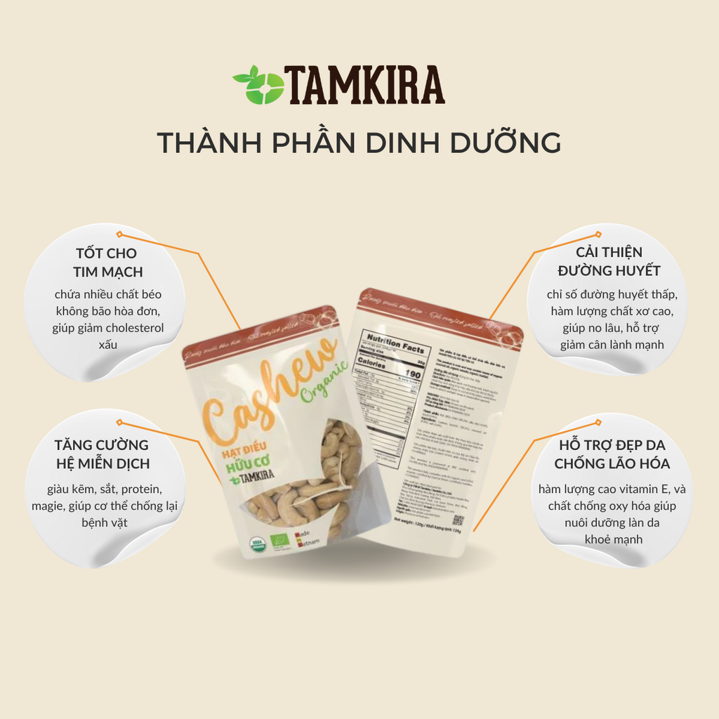 HẠT ĐIỀU HỮU CƠ RANG MUỐI DẦU DỪA