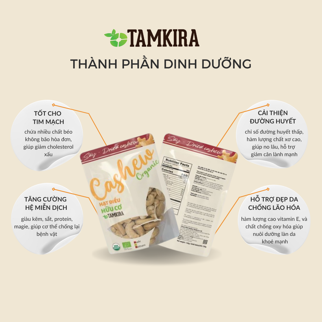 HẠT ĐIỀU HỮU CƠ SẤY KHÔNG MUỐI