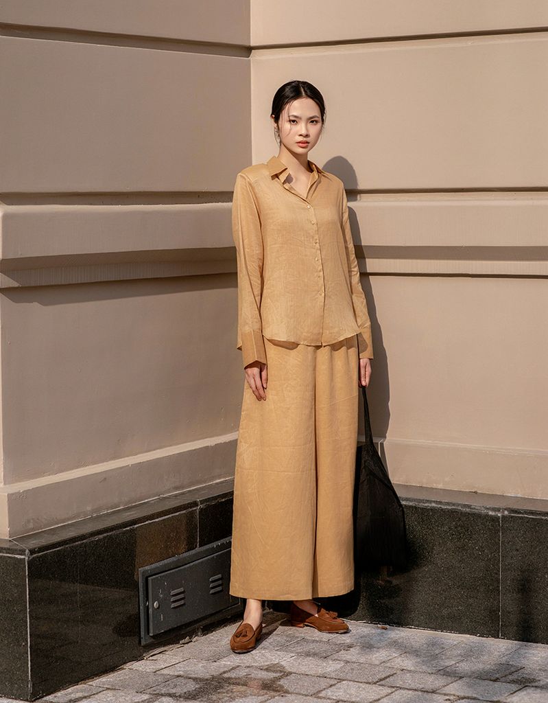  Quần ống rộng lưng thun nâu nhạt 