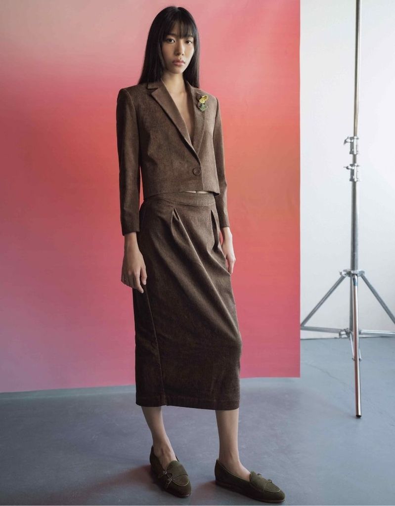  Chân váy bút chì nhung rêu 