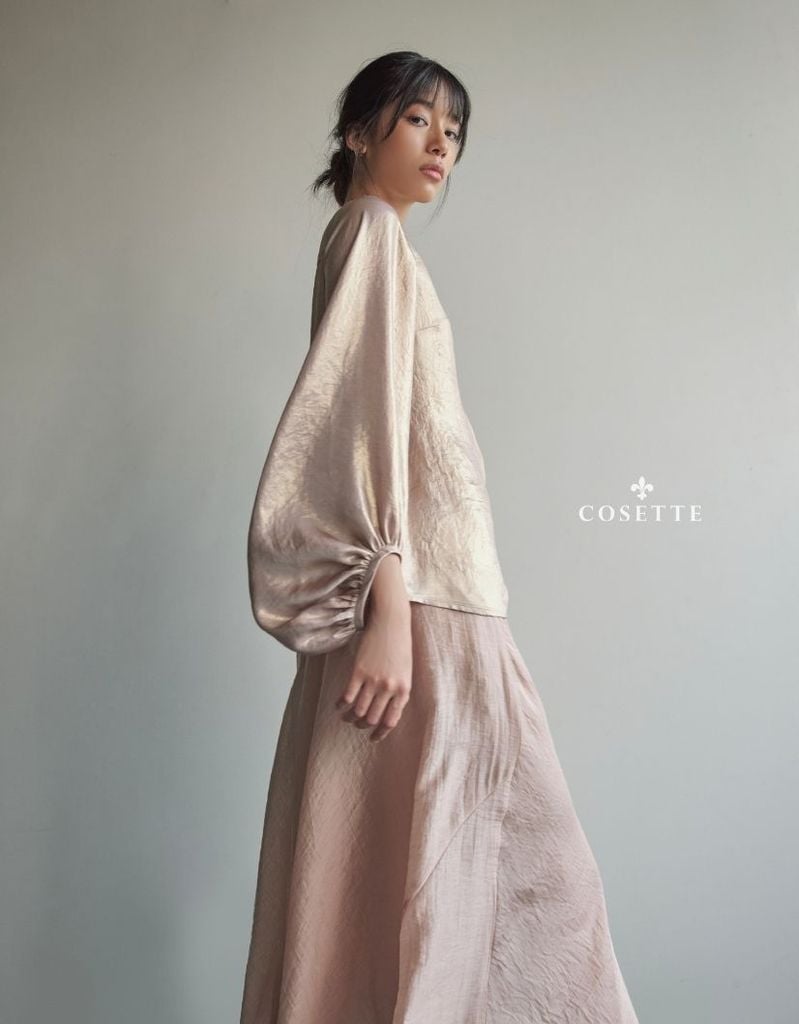  Áo tay phồng hồng ánh kim 