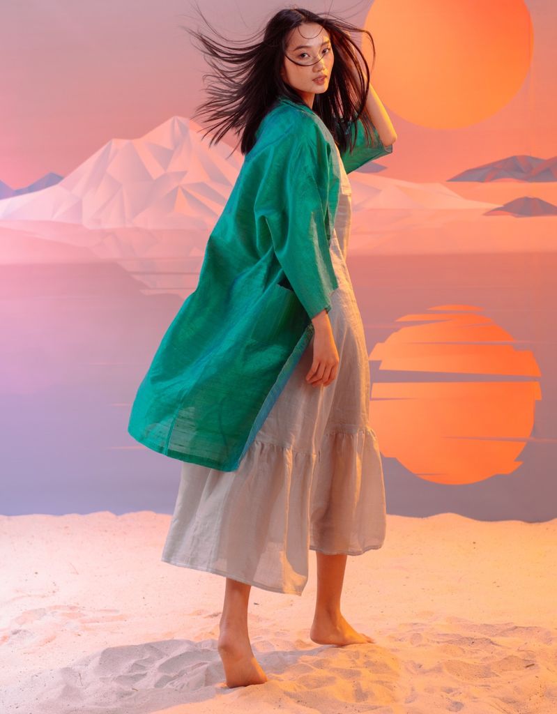  Đầm yếm tùng xòe xanh đậu 