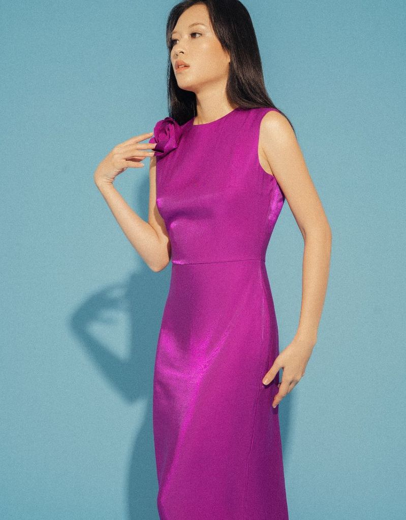  Đầm dài sát nách hồng sen 