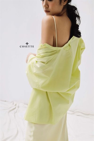  Áo sơ mi tay ngắn cổ trụ xanh chuối 