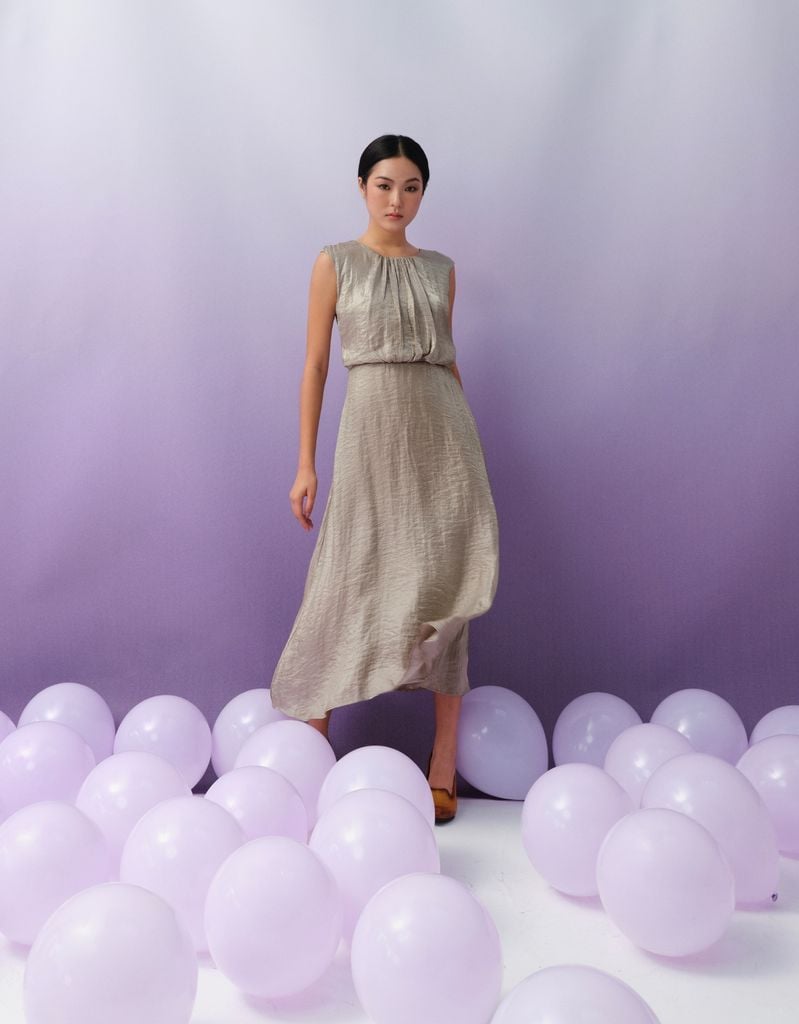  Đầm Simla xanh mạ 