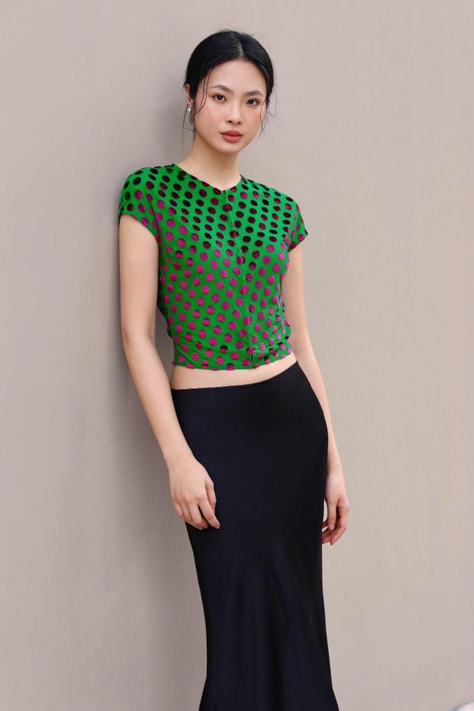  Áo Nov23 Polka Xanh lá 
