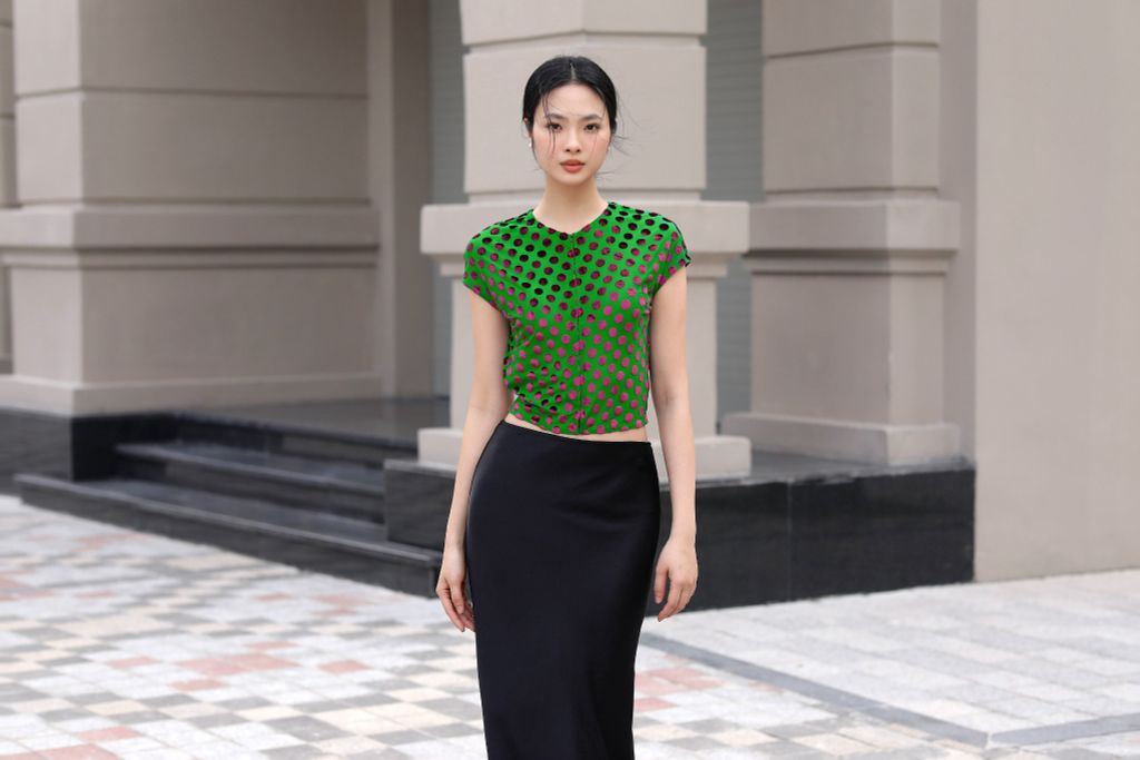  Áo Nov23 Polka Xanh lá 