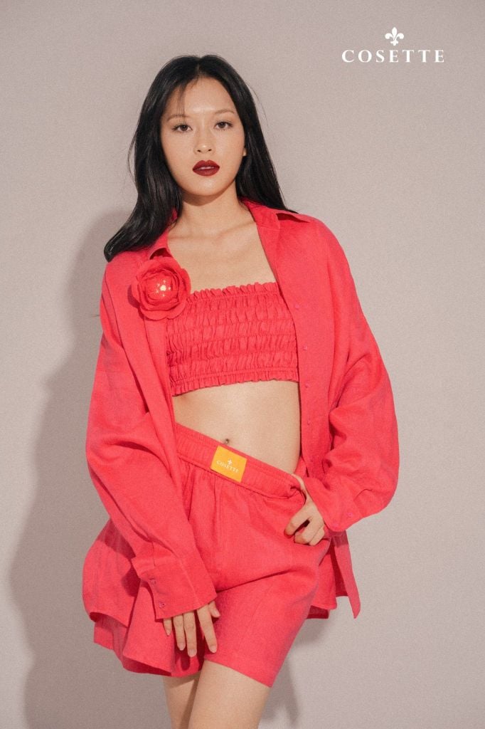  Quần short linen đỏ 