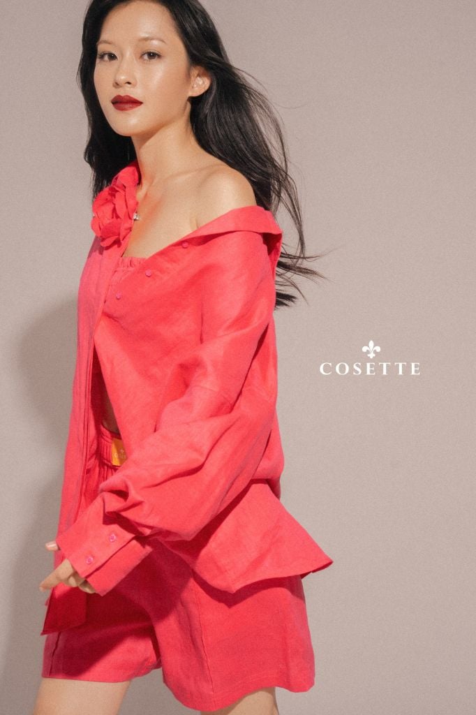  Quần short linen đỏ 