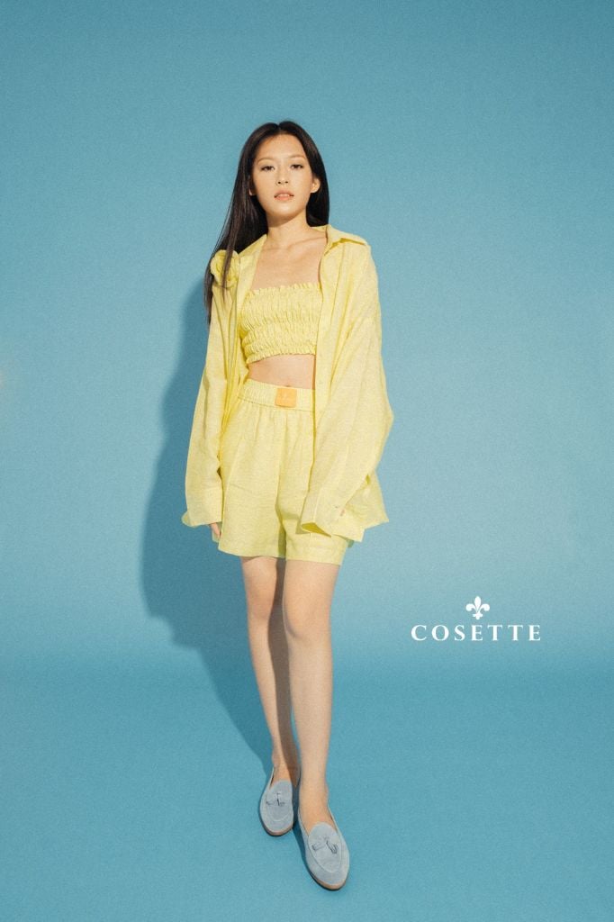  Quần short linen vàng cốm 