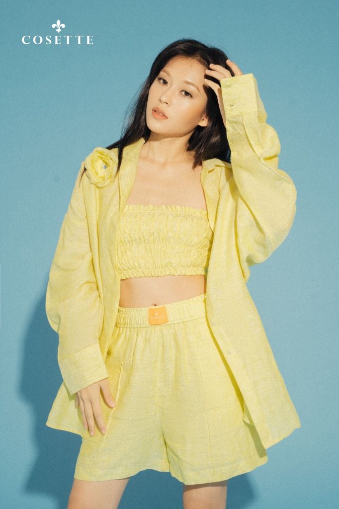  Quần short linen vàng cốm 