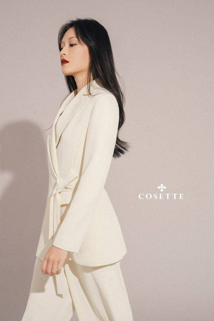  Quần vải xéo lưng thun kem 