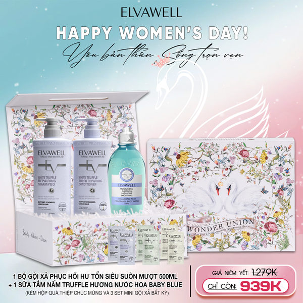  Hộp quà thiên nga Dầu gội tím + Sữa tắm Baby Blue Elvawell 