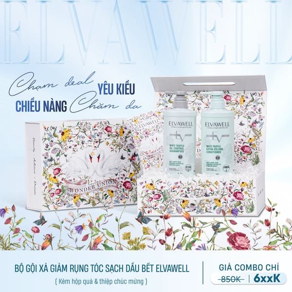  Hộp quà thiên nga Dầu gội giảm rụng tóc sạch dầu bết Elvawell 500ml 