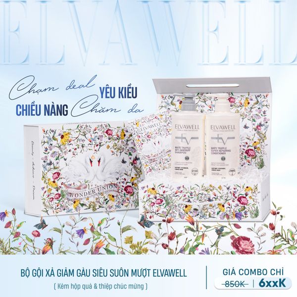  Hộp quà thiên nga Dầu gội giảm gàu siêu suôn mượt Elvawell 500ml 