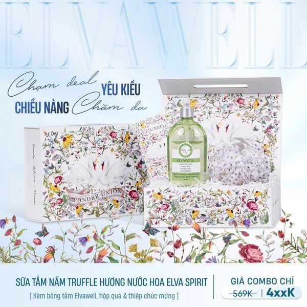 Hộp quà thiên nga Sữa tắm nấm Truffle hương nước hoa Elva Spirit 500ml Elvawell 
