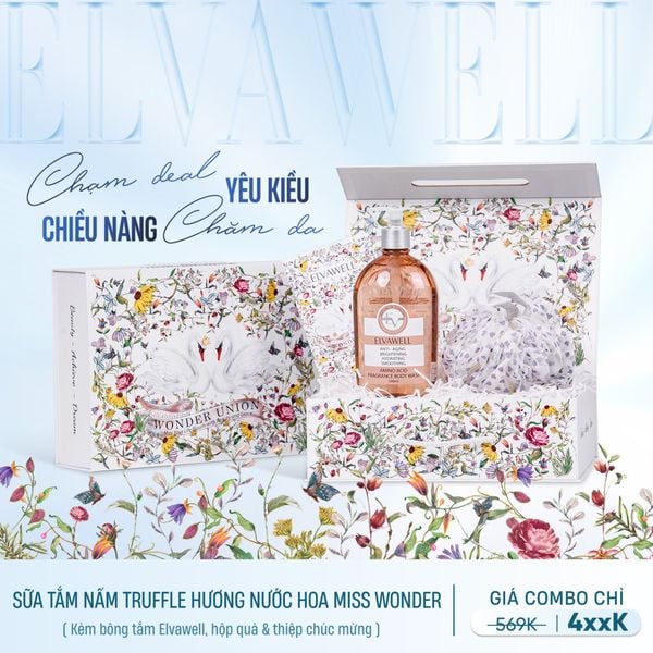  Hộp quà thiên nga Sữa tắm nấm Truffle hương nước hoa Miss Wonder 500ml Elvawell 