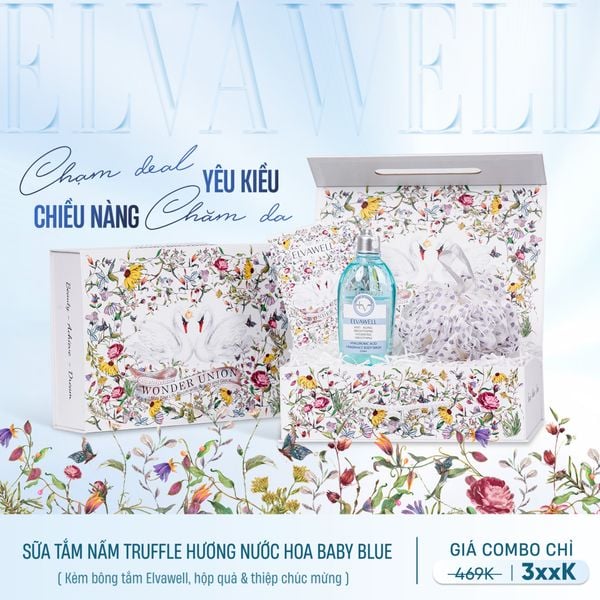  Hộp quà thiên nga Sữa tắm nấm Truffle hương nước hoa Baby Blue 250ml Elvawell 