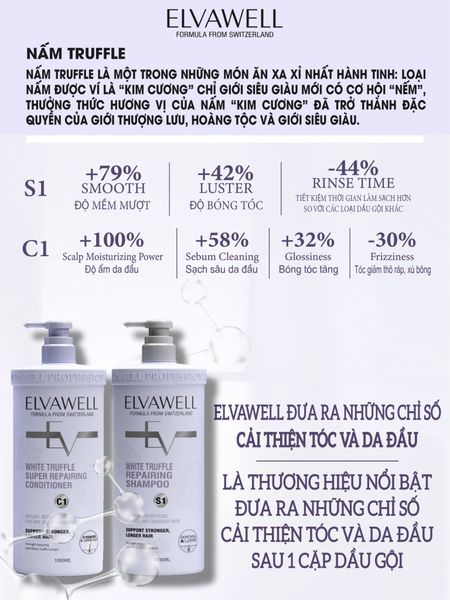  Dầu gội phục hồi hư tổn siêu suôn mượt Elvawell 1000ml 