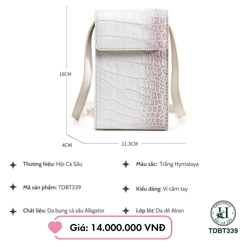 Túi đeo da cá sấu bạch tạng Thái Lan TDBT339 | Thiết kế thủ công cao cấp