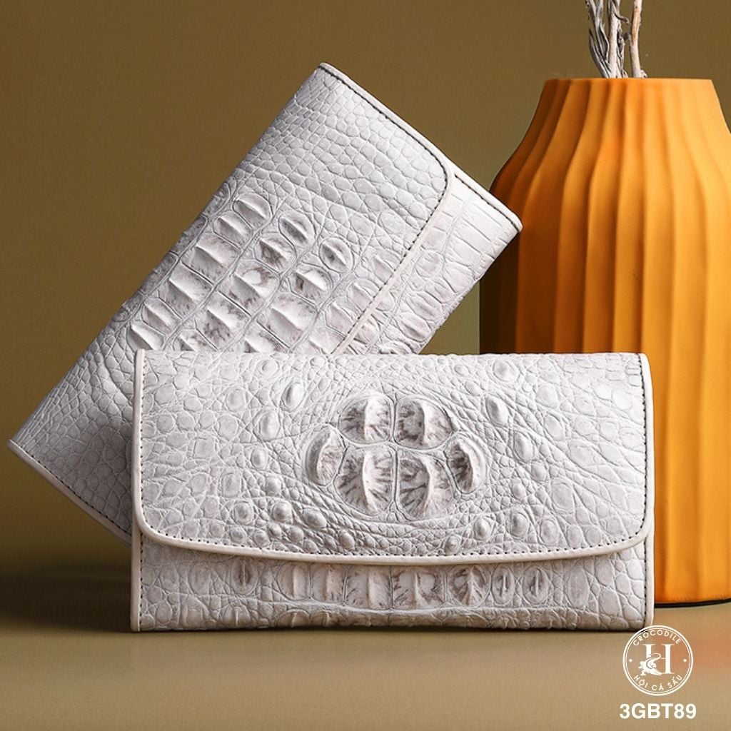 VÍ CẦM TAY DA CÁ SẤU BẠCH TẠNG 3GBT89