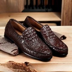 GTG600 – Giày lười đế cao da gù cá sấu thật 100% ( Màu Đen ), chuẩn quý ông hiện đại