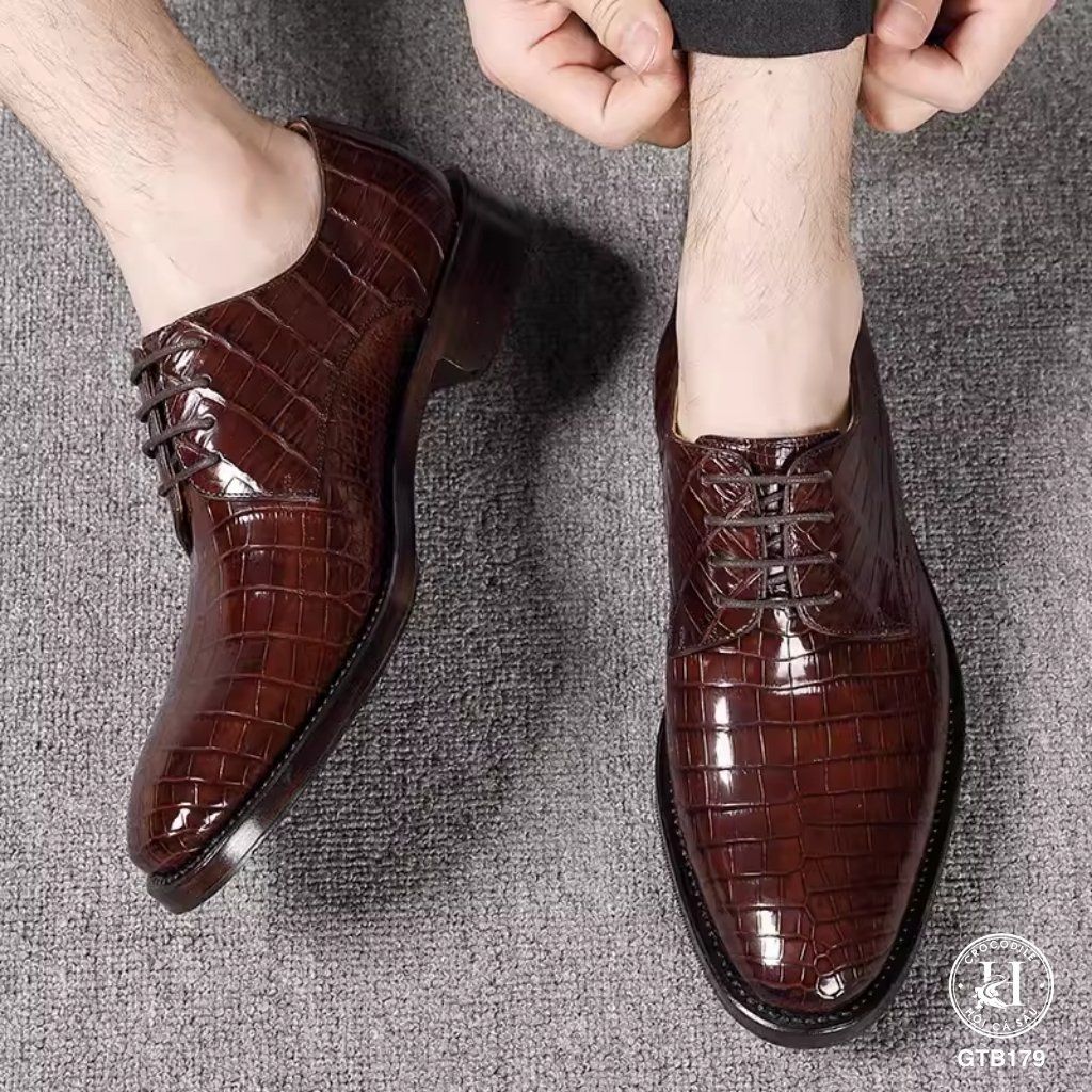 GTB179 – Giày Tây Oxford da bụng cá sấu thật | Đẳng cấp đến từ chất liệu và tay nghề thủ công ( có sẵn màu đen )