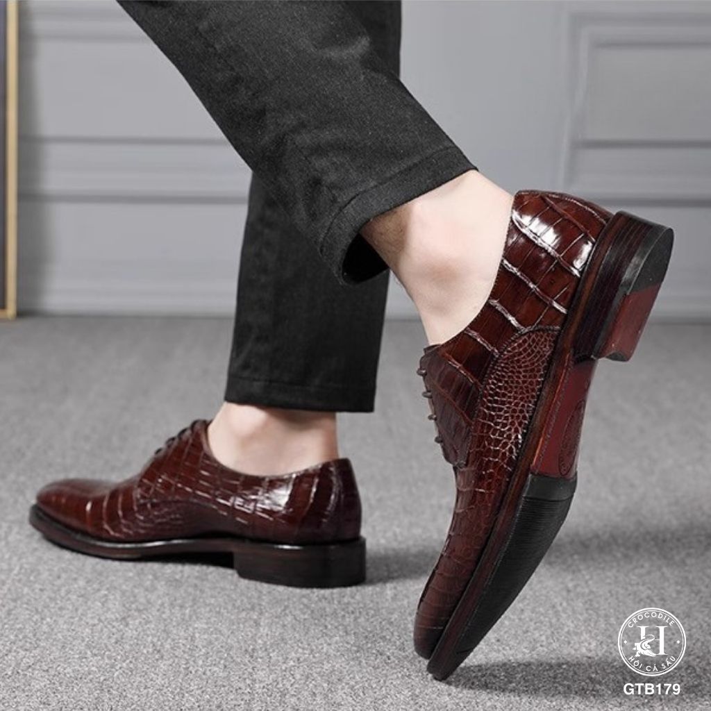 GTB179 – Giày Tây Oxford da bụng cá sấu thật | Đẳng cấp đến từ chất liệu và tay nghề thủ công ( có sẵn màu đen )