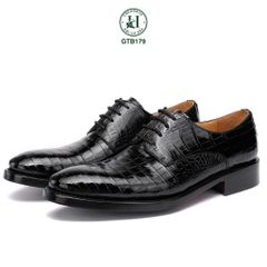GTB179 – Giày Tây Oxford da bụng cá sấu thật | Đẳng cấp đến từ chất liệu và tay nghề thủ công ( có sẵn màu đen )