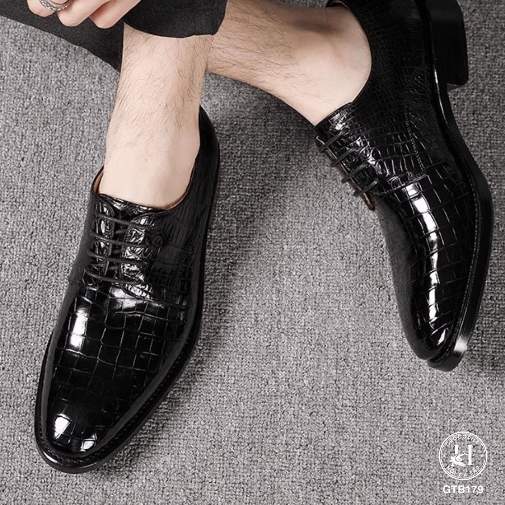 GTB179 – Giày Tây Oxford da bụng cá sấu thật | Đẳng cấp đến từ chất liệu và tay nghề thủ công ( có sẵn màu đen )