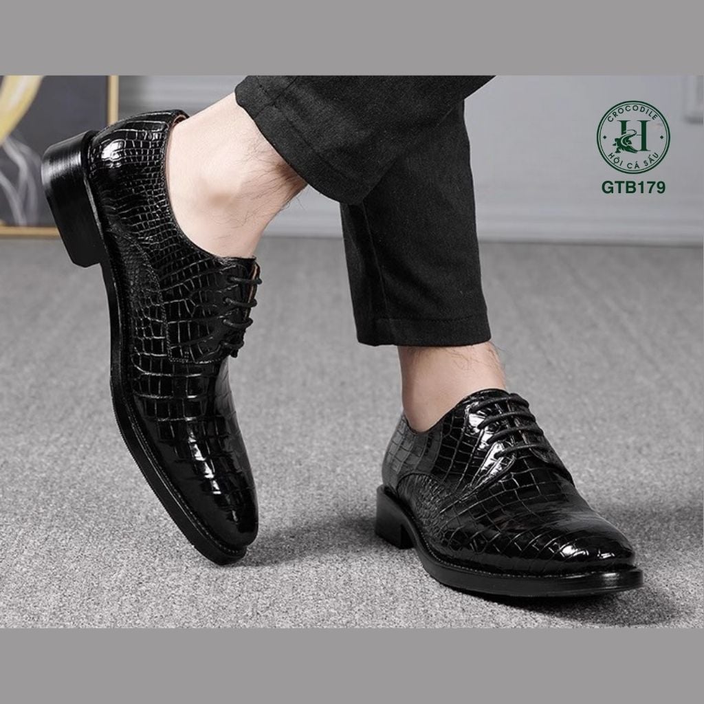 GTB179 – Giày Tây Oxford da bụng cá sấu thật | Đẳng cấp đến từ chất liệu và tay nghề thủ công ( có sẵn màu đen )